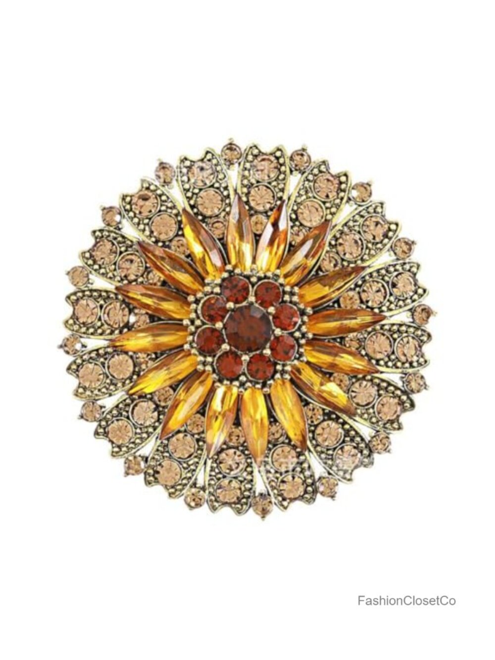 Rhinestone Crystal Flower Brooch Pin Sparkling Large Sunflower Vintage Lapel Pin